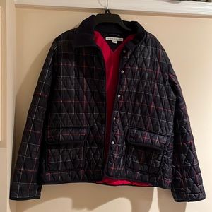 Great plaid puffer jacket with red lining.